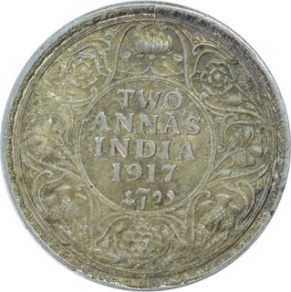 Silver Two Annas Coin of King George V of 1917.