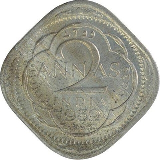 Cupro Nickel Two Annas Coin of King George VI of 1939.