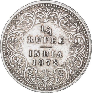 Silver Quarter Rupee Coin of Victoria Empress of Calcutta Mint of 1878.