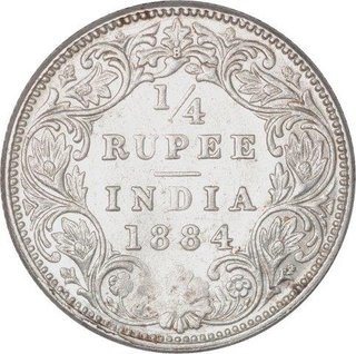 Silver Quarter Rupee Coin of Victoria Empress of Bombay Mint of 1884.