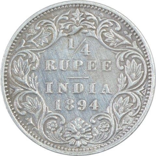 Silver Quarter Rupee Coin  of Victoria Empress of Bombay Mint of 1894.