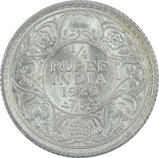 Silver Quarter Rupee Coin of King George V of 1925.