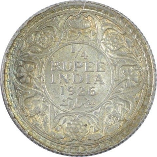 Silver One Quarter Rupee Coin of King George V of 1926.