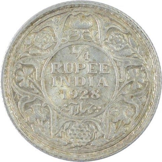 Silver One Quarter Rupee Coin of King George V of 1928.