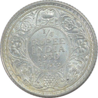 Silver Quarter Rupee Coin of King George V of Calcutta Mint of 1930.