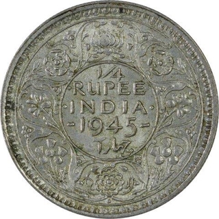 Silver One Quarter Rupee Coin of King George VI of 1945.