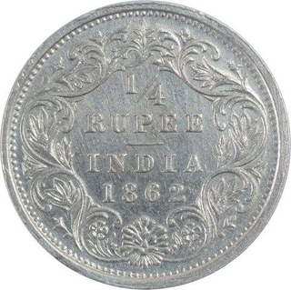 Silver One Quarter Rupee Coins of Victoria Queen of 1862.