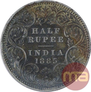 Silver Half Rupee Coins of Victoria Empress of Calcutta Mint of 1885.