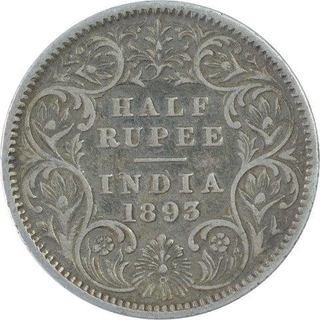 Silver Half Rupee Coin of Victoria Empress of 1893.