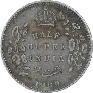 Silver Half Rupee Coin of King Edward VII of 1909.