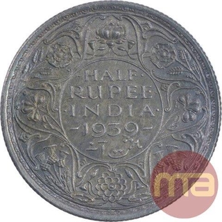 Silver Half Rupee Coin of King George VI of 1939.