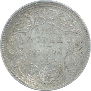 Silver One Rupee Coin of Victoria Queen of 1862.