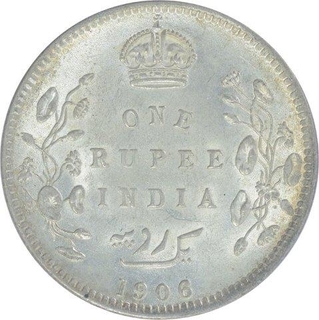 Silver One Rupee Coin of King Edward VII of Calcutta Mint of 1906.