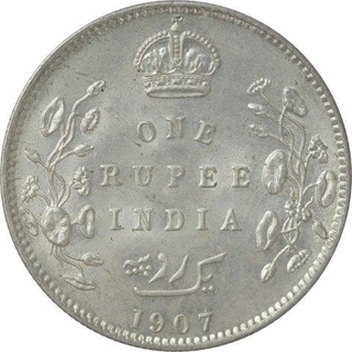 Silver One Rupee Coin of King Edward VII of Calcutta Mint of 1907.