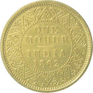 Gold One Mohur Coin of Victoria Queen of Calcutta Mint of 1862.