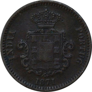 Copper Quarter Tanga Coin of Luiz I of Indo Portuguese.