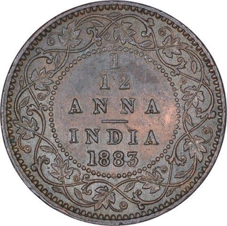 Copper One Twelfth Anna Coin of Victoria Empress of Calcutta Mint of 1883.