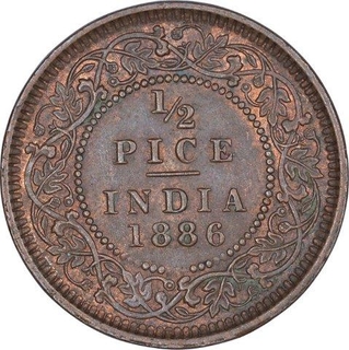 Copper Half Pice Coin of Victoria Empress of Calcutta Mint of 1886.