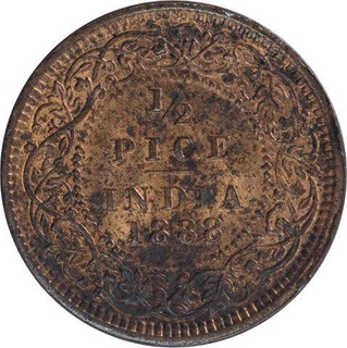 Copper Half Pice Coin of Victoria Empress of 1888.