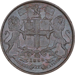 Copper One Quarter Anna Coin of East india Company of Birmingham Mint of 1858.