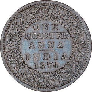 Copper One Quarter Anna Coin of Victoria Queen of Calcutta Mint of 1874.