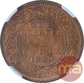 Copper One Quarter Anna Coin of Victoria Empress of Calcutta Mint of 1889