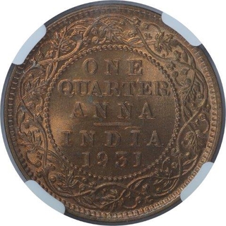 Copper One Quarter Anna Coin of King George V of 1931.