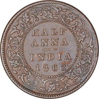 Copper Half Anna Coin of Victoria Queen of Madras Mint of 1862.