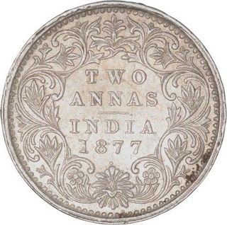 Silver Two Annas Coin of Victoria Empress of Bombay Mint of 1877.