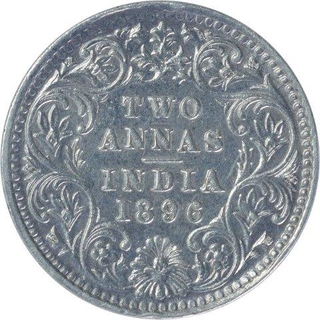 Silver Two Annas Coin of Victoria Empress of 1896.