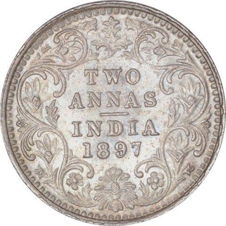 Silver Two Annas Coin of Victoria Empress of Bombay Mint of 1897.