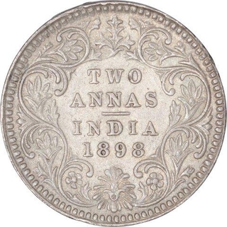 Silver Two Annas Coin of Victoria Empress of Calcutta Mint of 1898.