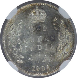 Silver Two Annas Coin of King Edward VII of 1906.