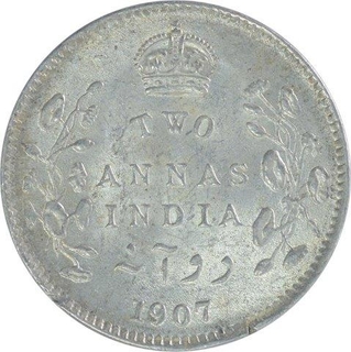 Silver Two Annas Coin of King Edward VII of 1907.