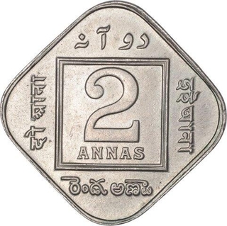 Cupro Nickel Two Annas Coin of King George V of Calcutta Mint of 1919.