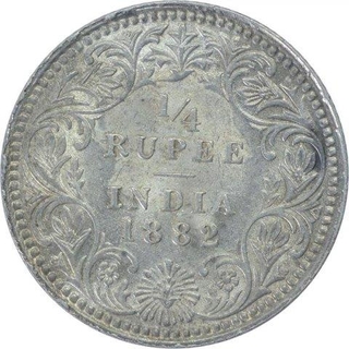 Silver One Quarter Rupee coin of Victoria Empress of 1882.