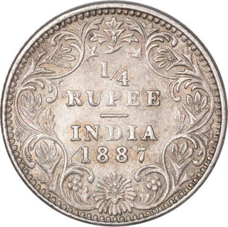 Silver Quarter Rupee Coin of Victoria Empress of Bombay Mint of 1887.