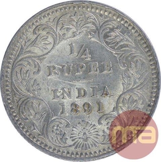 Silver Quarter Rupee of Victoria Empress of 1891.