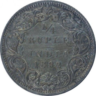 Silver One Quarter Rupee coin of Victoria Empress of 1892