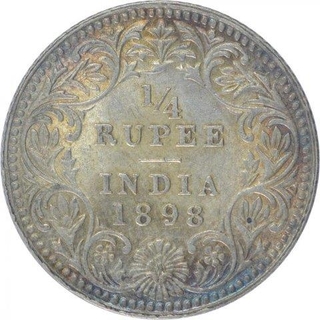 Silver One Quarter Rupee coin of Victoria Empress of 1898.