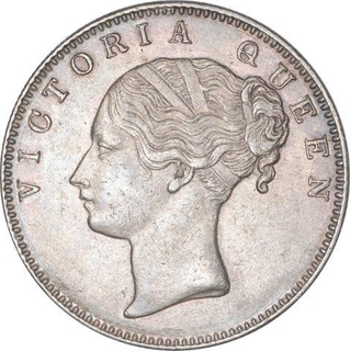 Silver One Rupee Coin of Victoria Queen of Calcutta Mint of 1840.