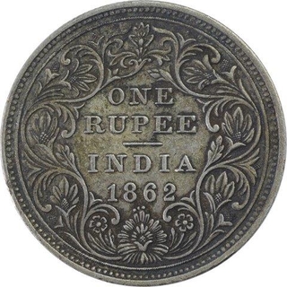 Silver One Rupee Coin of Victoria Queen of 1862.