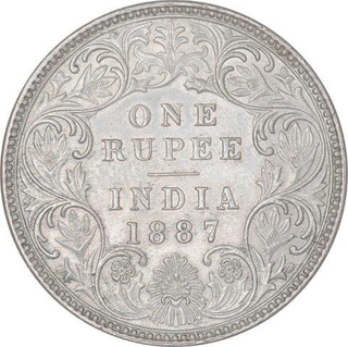 Silver One Rupee Coin of Victoria Empress of Bombay Mint of 1887.