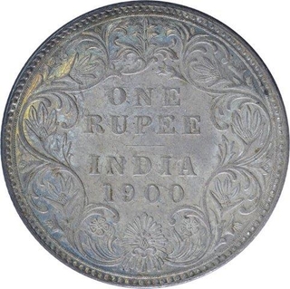 Silver One Rupee Coin of Victoria Empress of Bombay mint of 1900.