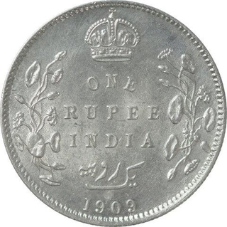 Silver One Rupee Coin of King Edward VII of Calcutta Mint of 1909.