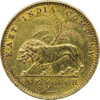 Gold One Mohur Coin of Victoria Queen of Calcutta Mint of 1841.