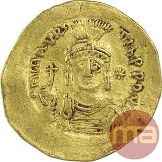 Gold Solidus Coin of Maurice Tiberius of Byzantine Empire.