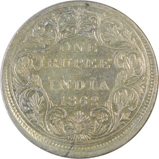 Error Silver One Rupee Coin of Victoria Queen of 1862.