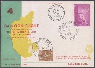 Balloon Mail post card canceled at MACHOHALLI Experimental Sub Post Office on 14th November, 1966.