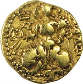 Very Rare Gold Dinara Coin of Samudragupta of Gupta Dynasty of King and Queen Type.